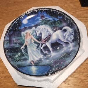 Vintage Bradford Exchange "Moonlit Trail" Collectible Plate Unicorn Fairy Art